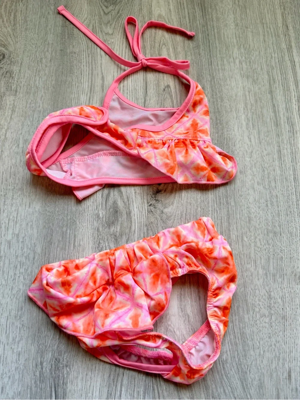 Pet/Puppy Small Dog - Pink & Orange Tie-Dye Ruffle Two-Piece Swim Set - size XS